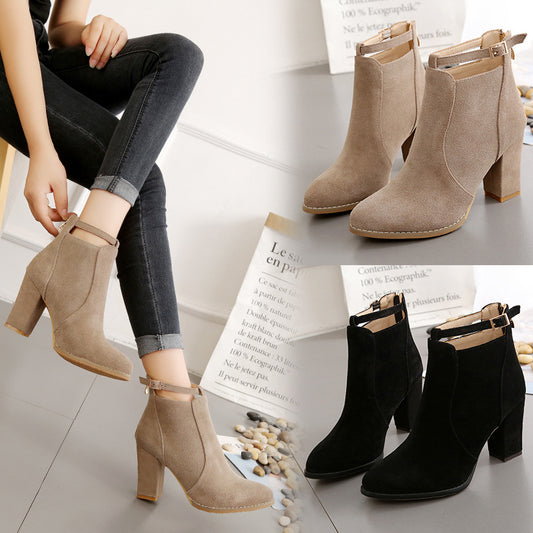 Women’s British Style Plus-Size Block Heel Martin Boots