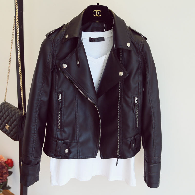 Women’s Korean Style PU Leather Motorcycle Jacket