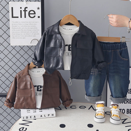 Baby Boys’ Stylish Leather-Look 3-Piece Set
