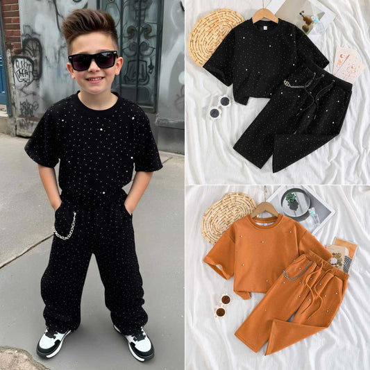 Boys’ Rhinestone Short Sleeve & Shorts Set