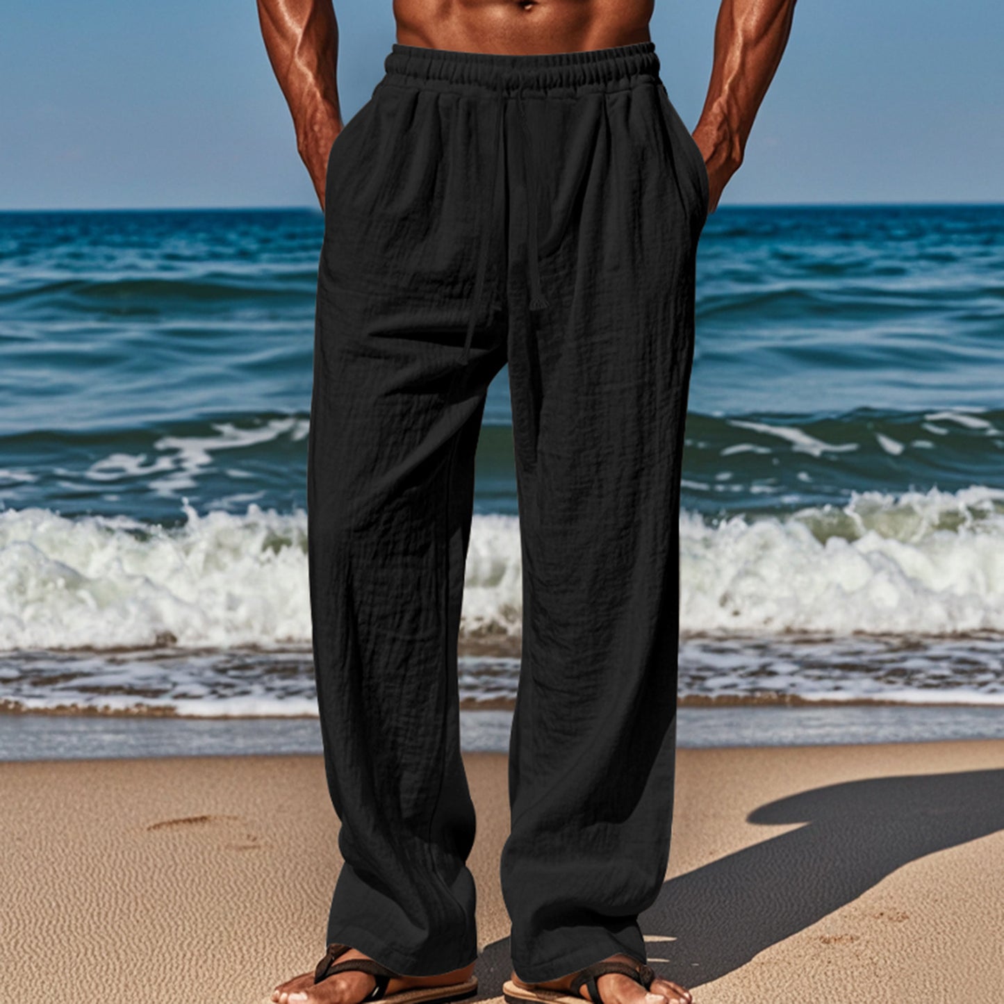 Men’s Linen Blend Loose Wide-Leg Casual Pants