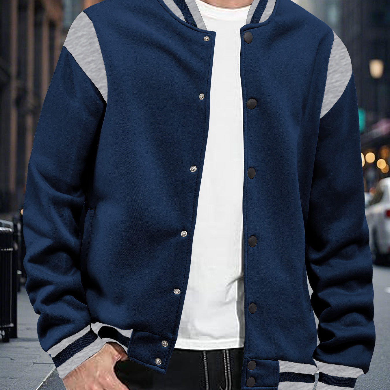 Men’s Stand Collar Fleece Baseball Jacket