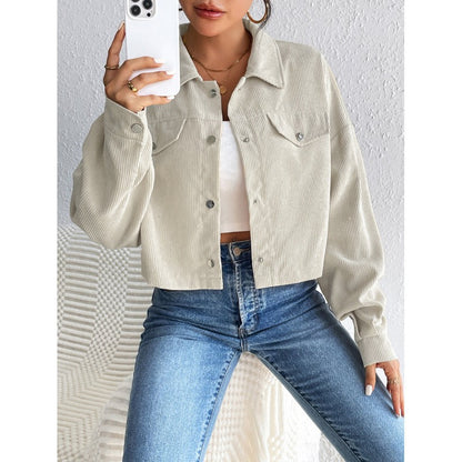 Women’s Casual Polo Collar Button-Up Short Jacket