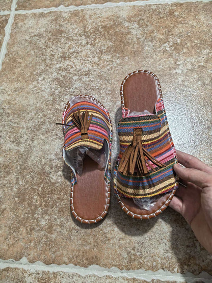 Women’s Tassel One-Strap Flat Beach Slippers