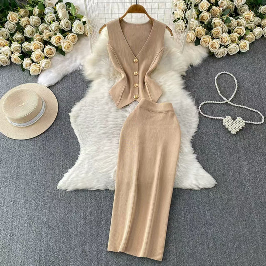 Women’s V-Neck Knit Two-Piece Set