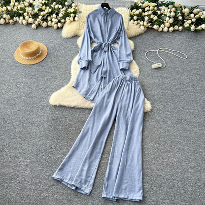 Women’s Rhinestone Shirt & Wide-Leg Pants Set