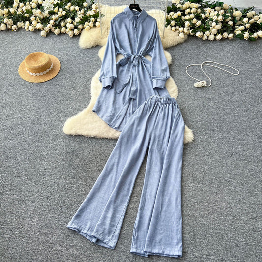Women’s Rhinestone Shirt & Wide-Leg Pants Set