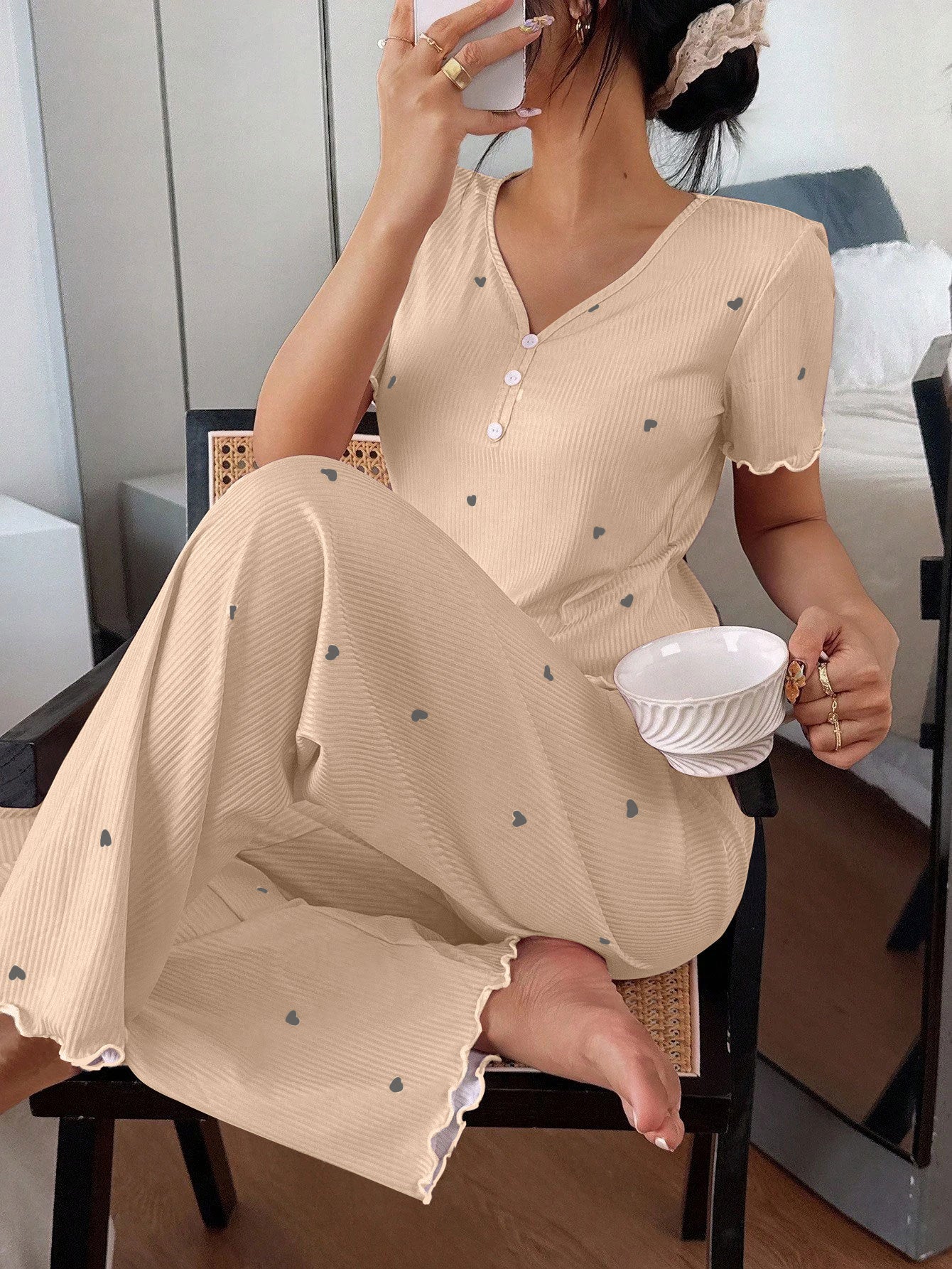 Women’s Heart-Stripe Short Sleeve Pajama Set