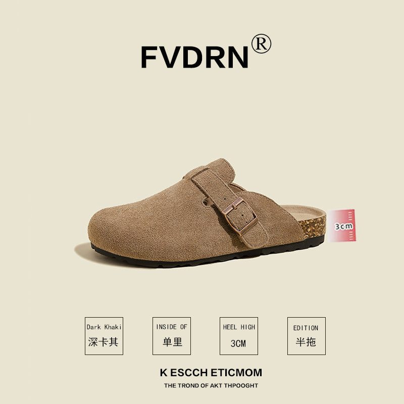 Cork Sole Leather Slide Sandals