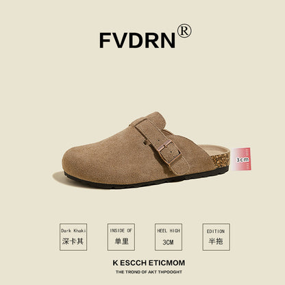 Cork Sole Leather Slide Sandals