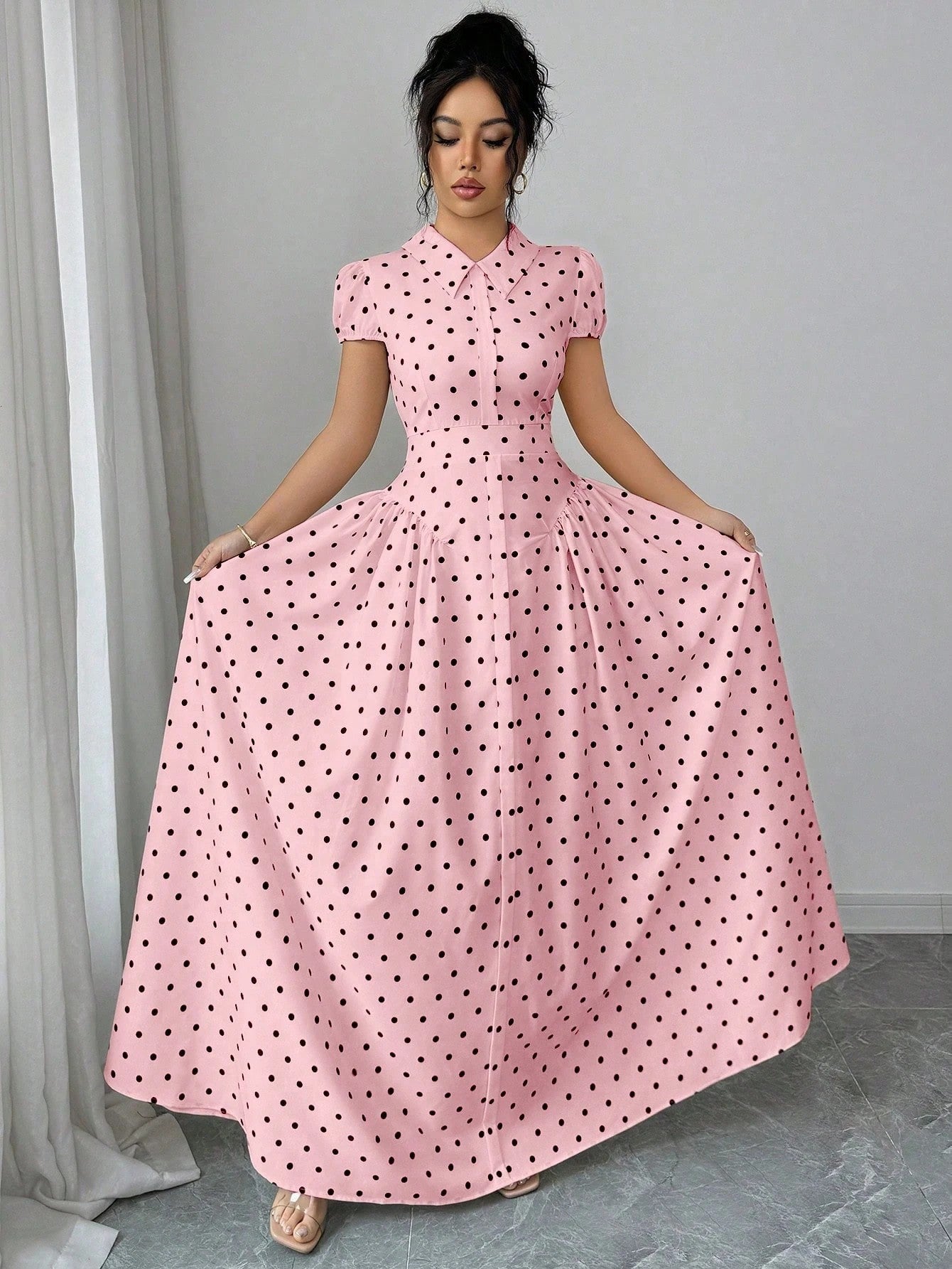 French Vintage Polka Dot Maxi Dress