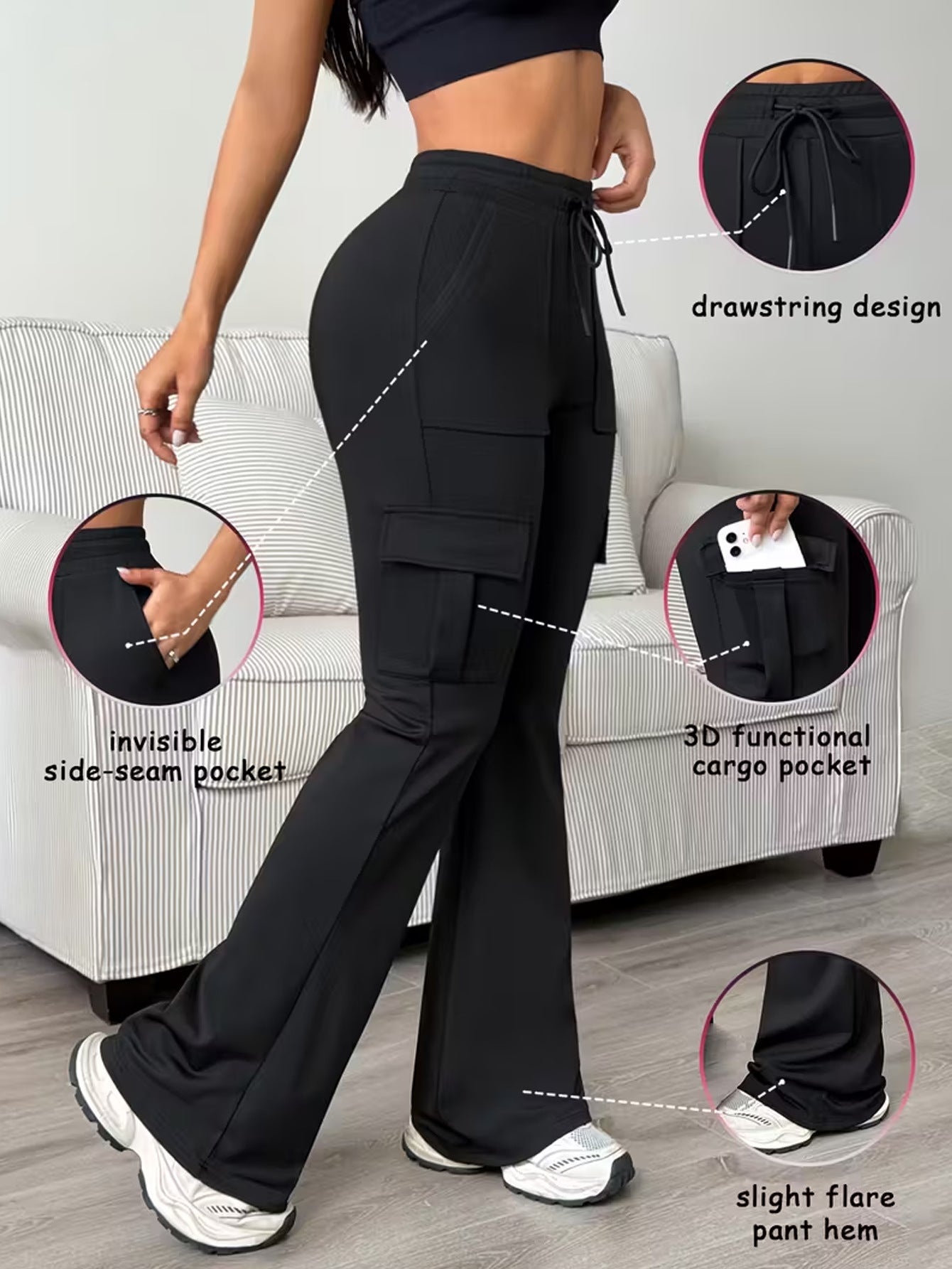 Women’s High-Waisted Drawstring Wide-Leg Work Pants