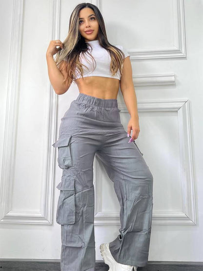 Women’s High-Waist Wide-Leg Multi-Pocket Casual Pants
