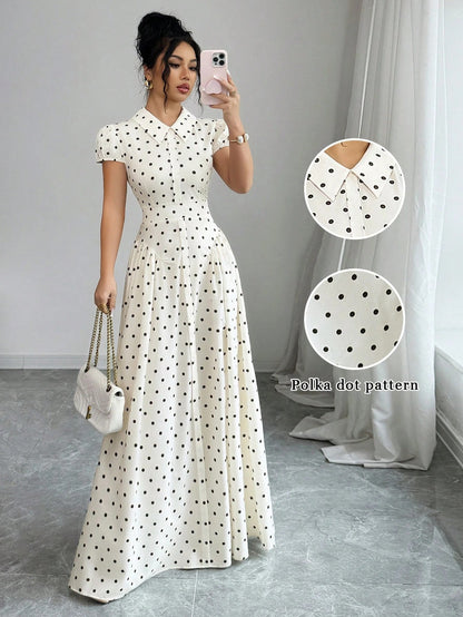 French Vintage Polka Dot Maxi Dress