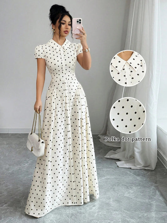 French Vintage Polka Dot Maxi Dress