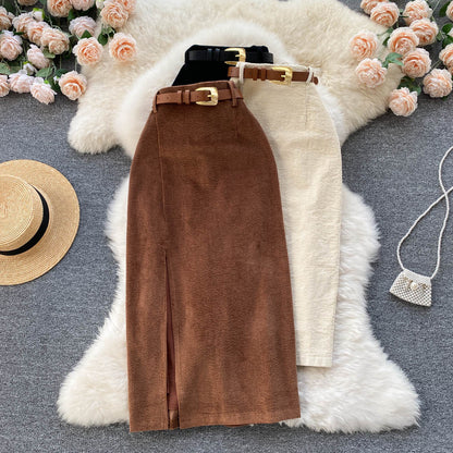 Women’s High-Waist Retro A-Line Split Midi Skirt