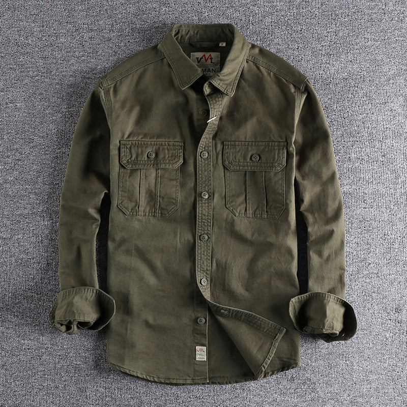 Men’s Multi-Pocket Washed Workwear Shirt Jacket