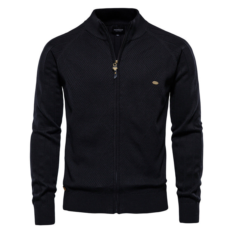 Men’s Casual Color-Block Knit Sweater Jacket