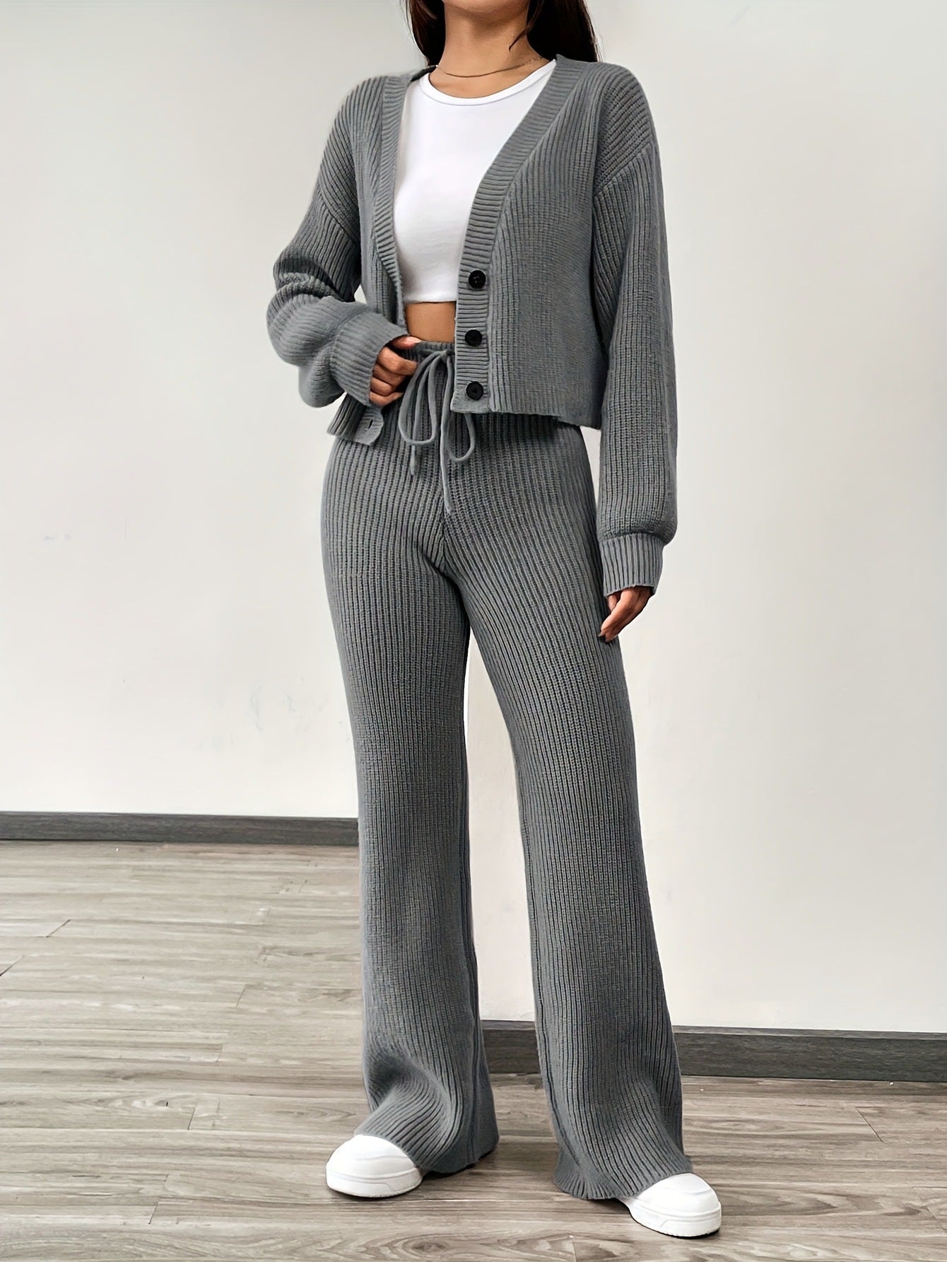 Women’s Knit Cardigan & Trousers Two-Piece Set