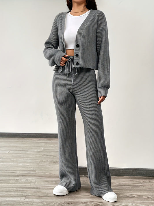Women’s Knit Cardigan & Trousers Two-Piece Set