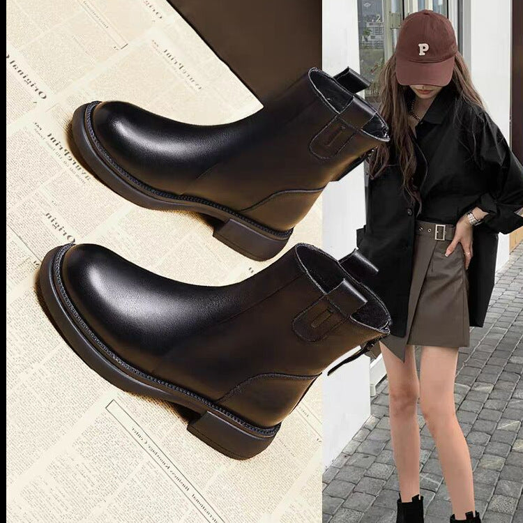 Women’s Soft Leather Flat Ankle Boots