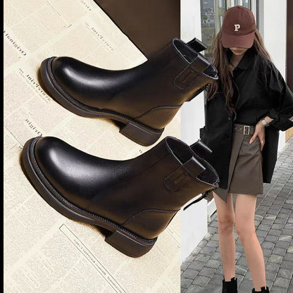 Women’s Soft Leather Flat Ankle Boots