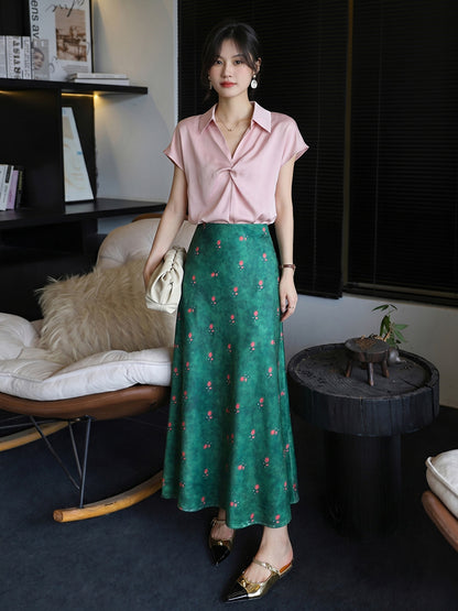 Women’s Acetate Satin Green Midi Mermaid Skirt