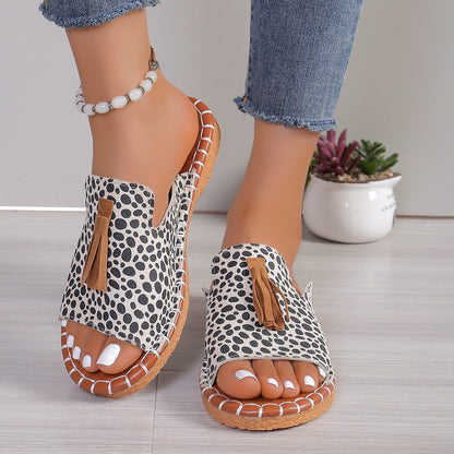 Women’s Tassel One-Strap Flat Beach Slippers