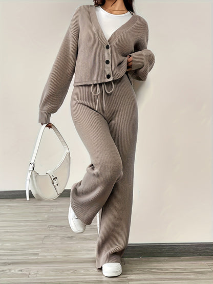 Women’s Knit Cardigan & Trousers Two-Piece Set