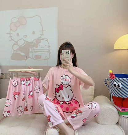 Women’s Double-Sided Milk Silk Cartoon Pajama Set (3-Piece)