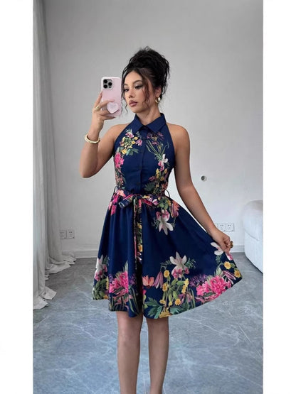 Women’s Elegant Printed Tie Dress