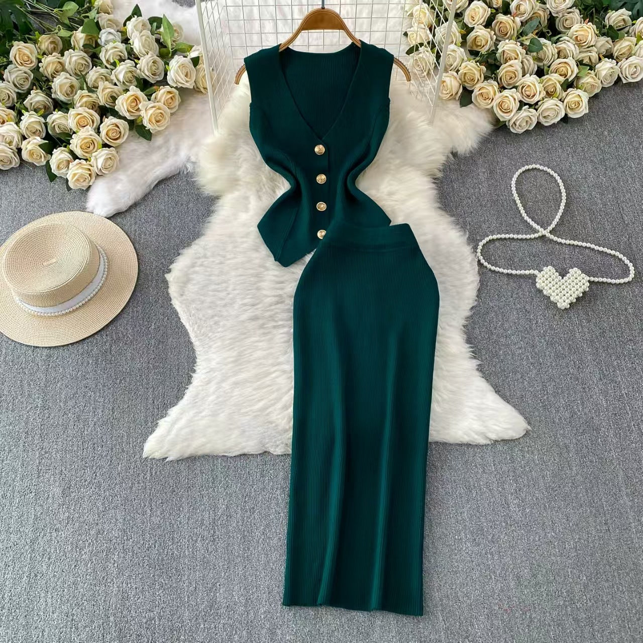 Women’s V-Neck Knit Two-Piece Set
