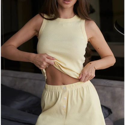 Women’s Solid Color Vest & Shorts Pajama Set