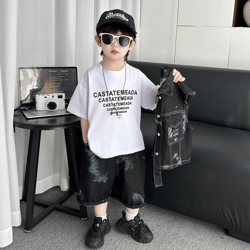 Boys’ Denim-Style Summer 3-Piece Outfit Set