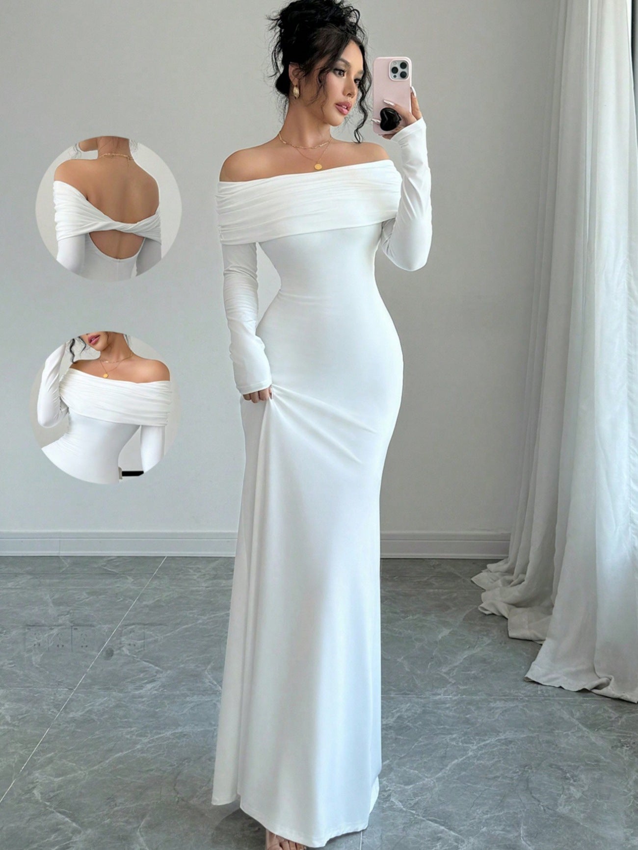 Women’s Off-Shoulder Cross-Back Evening Maxi Dress