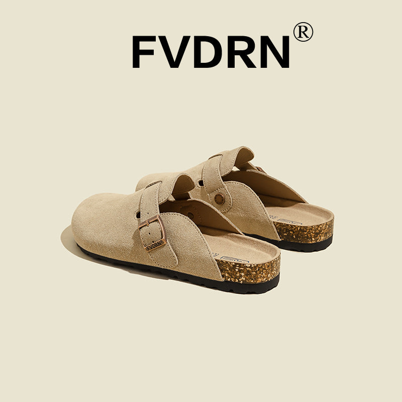 Cork Sole Leather Slide Sandals