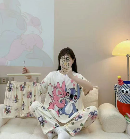 Women’s Double-Sided Milk Silk Cartoon Pajama Set (3-Piece)