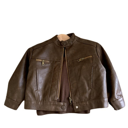 Kids’ Vintage Stand Collar Leather-Look Jacket