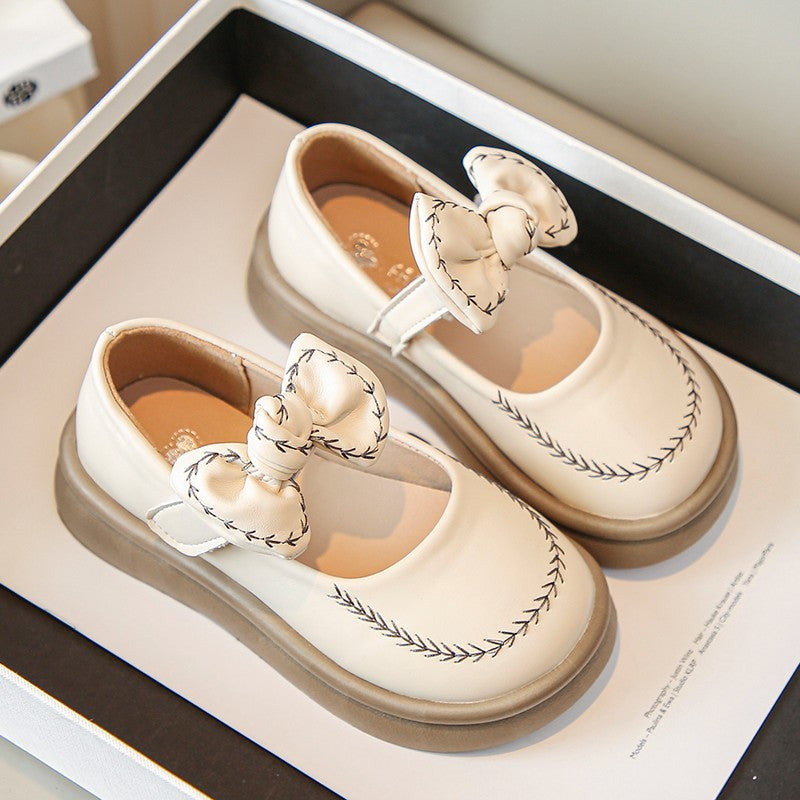 Girls’ Bow Embroidered Princess Shoes with Socks