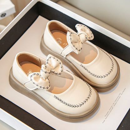 Girls’ Bow Embroidered Princess Shoes with Socks