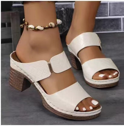 Women’s Open-Toe Block Heel Slippers