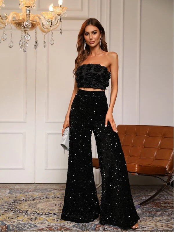 Women’s Sequin Wide-Leg Casual Pants