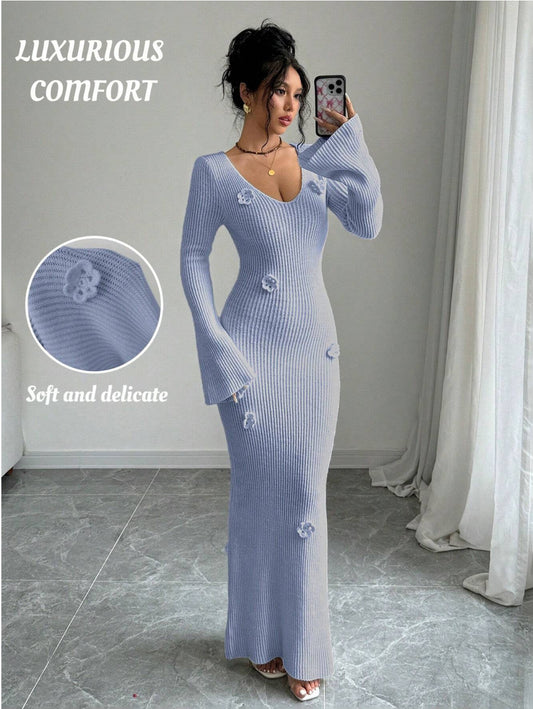 Women’s V-Neck Knit Mermaid Bodycon Dress