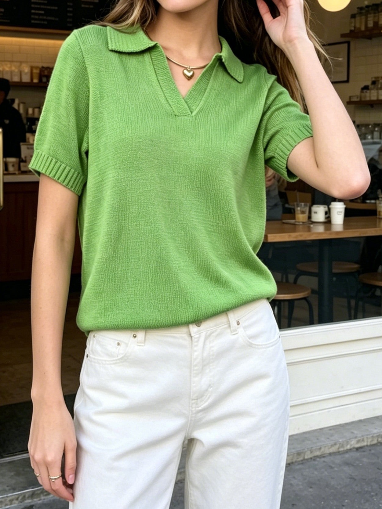 Women’s Solid Color Knitted Polo Shirt