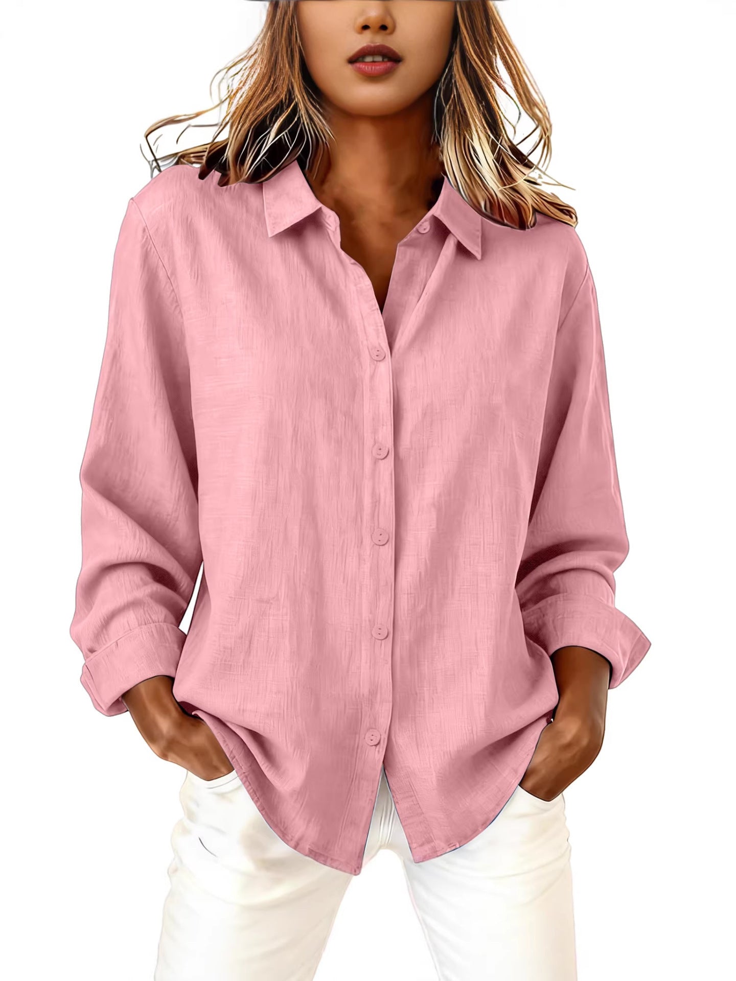 Women’s Cotton-Linen Lapel Loose Cardigan Shirt