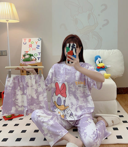 Women’s Double-Sided Milk Silk Cartoon Pajama Set (3-Piece)
