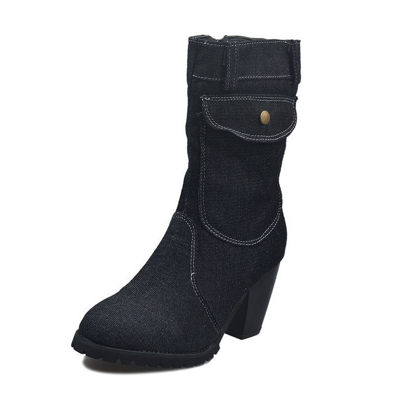 Women’s Vintage Chunky Heel Denim Ankle Boots