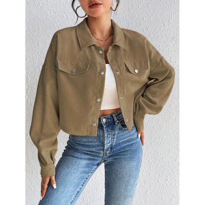 Women’s Casual Polo Collar Button-Up Short Jacket
