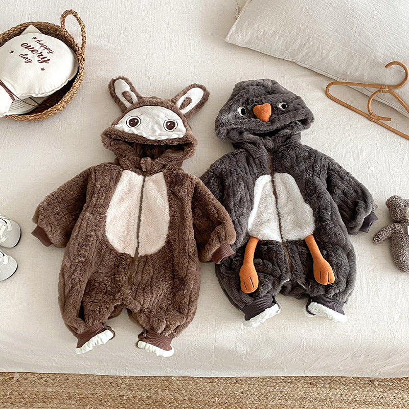 Baby Winter Cartoon Hooded Jumpsuit