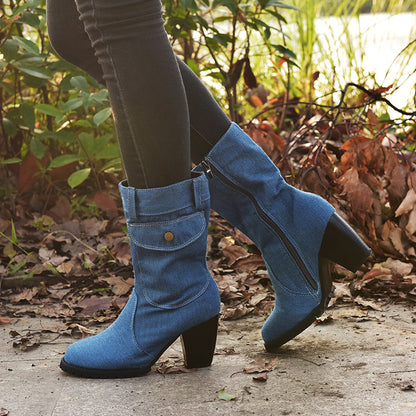 Women’s Vintage Chunky Heel Denim Ankle Boots